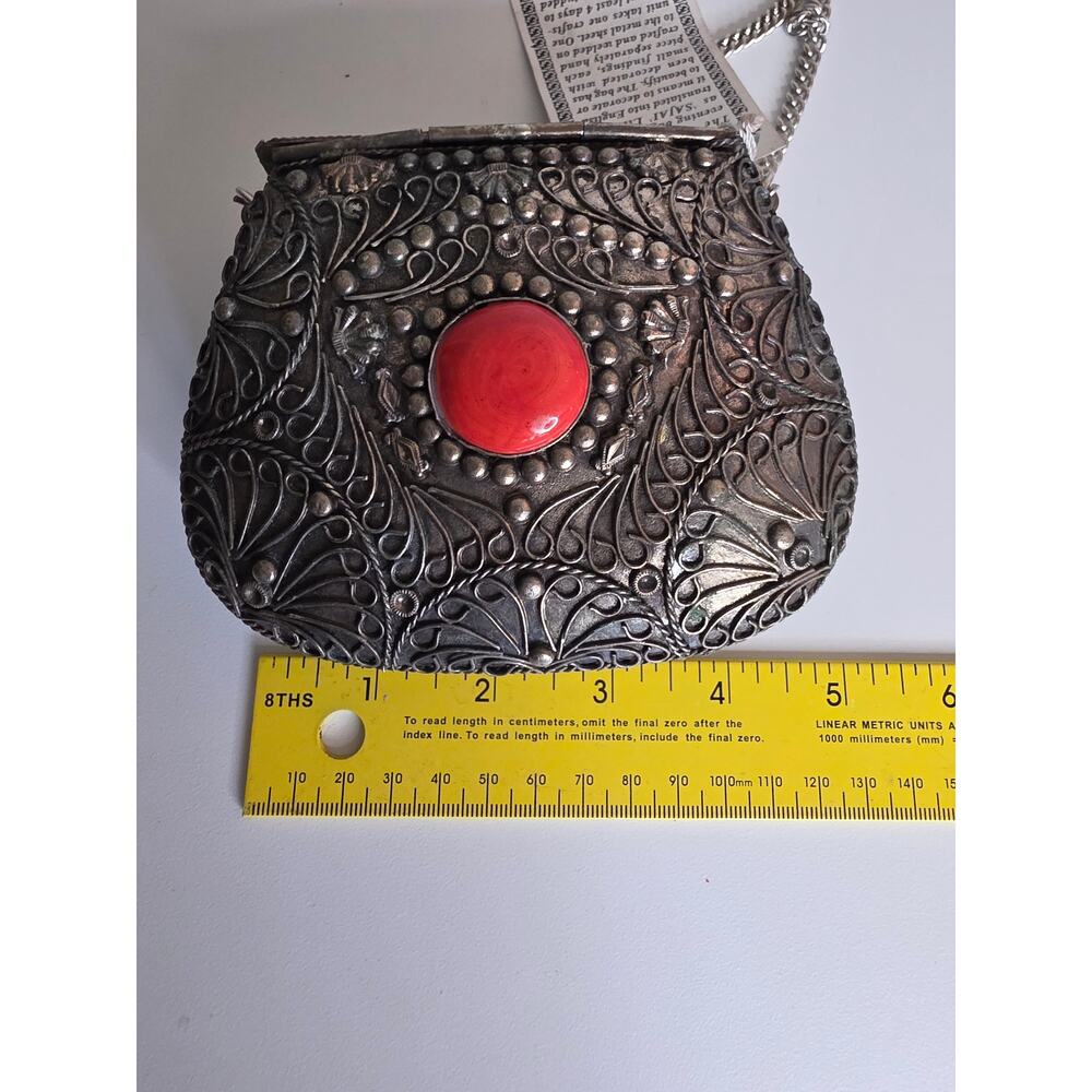 Vintage Sajai India Metal Agate Evening Bag Silver Fi… - Gem